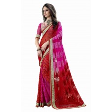 Triveni Incredible Red Colored Bandhej Printed Net Georgette Saree